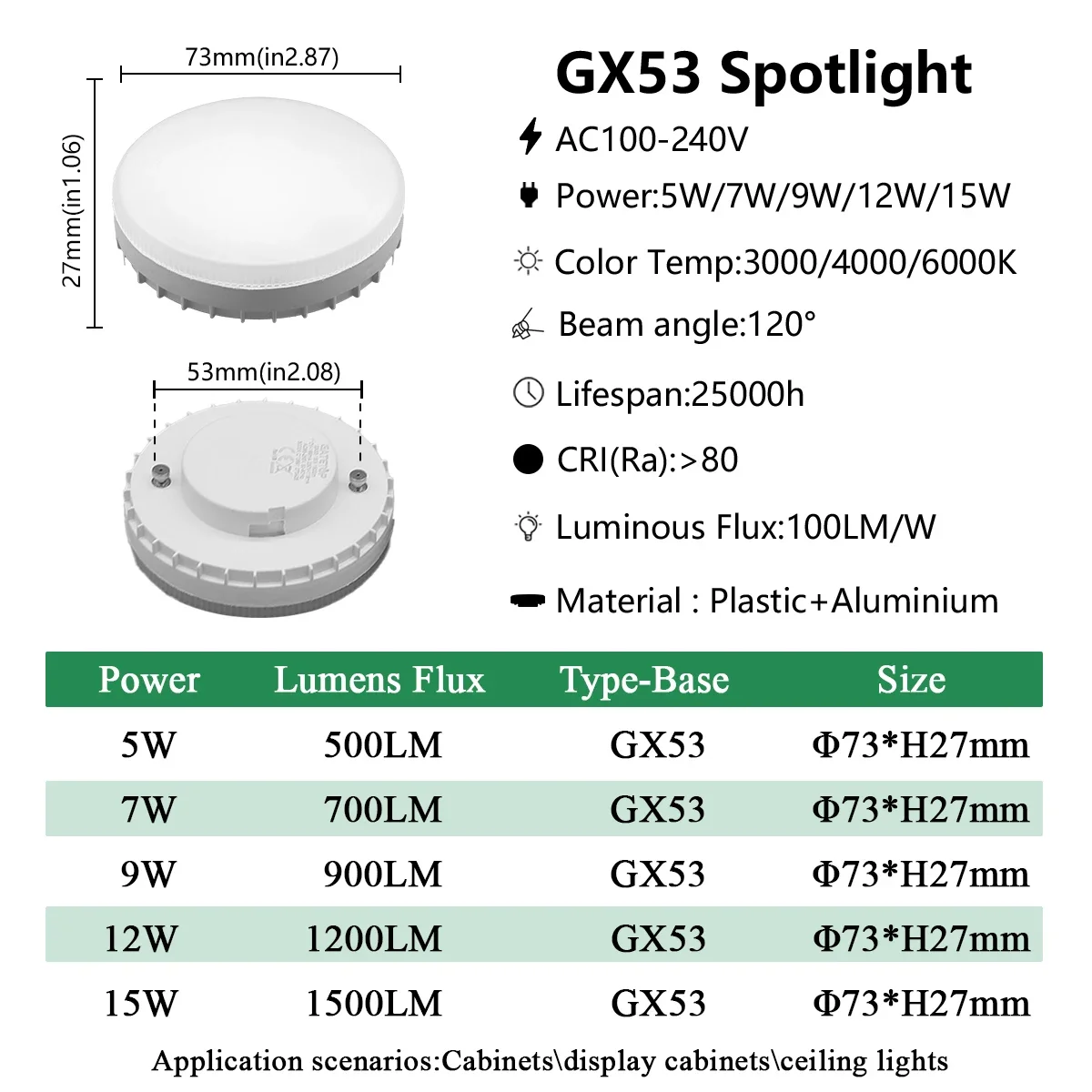8PCS 5W 7W 9W 15W GX53 LED Bulb AC100-240V Frosted Puck Warm Light 3000K 4000K 6000K Reflector 60W Equivalent Retrofit Fittings