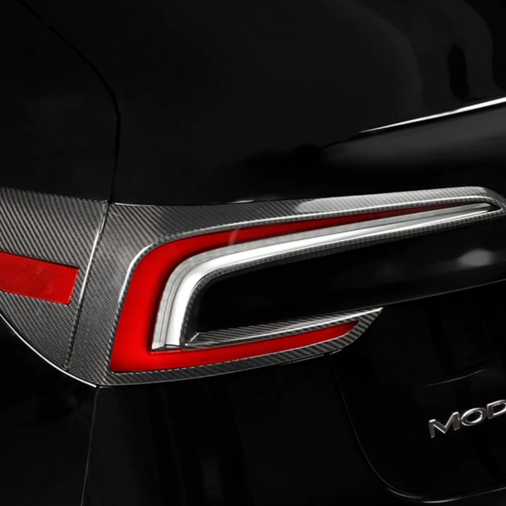 مزورة ألياف الكربون الخلفي الضوء الخلفي الديكور الذيل ضوء غطاء إطاري الكسوة الخارجية للسيارة Te sla نموذج 3 هايلاند 2023 2024 #5