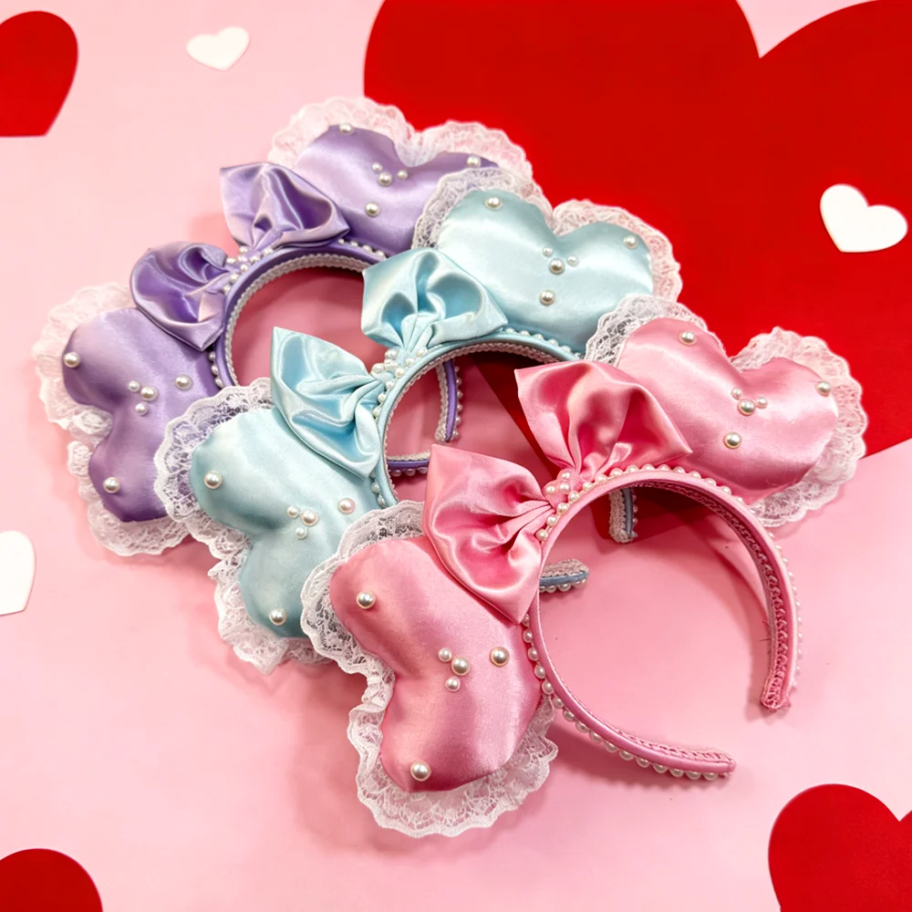 Women's Girls Heart-Shaped Lace Bow Headwear for Valentine's Day Christmas Halloween Birthday Party Cosplay Holiday Accessory