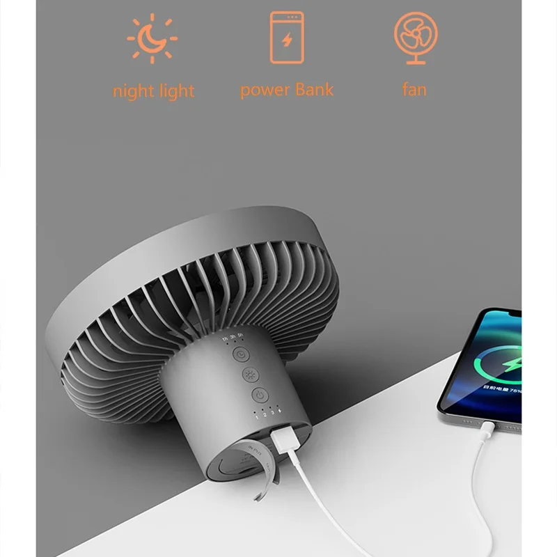 Portable Camping Fan 10000mAh Power Bank USB Rechargeable Electric fan Air Cooler Outdoor Ceiling Fan With LED Night Light