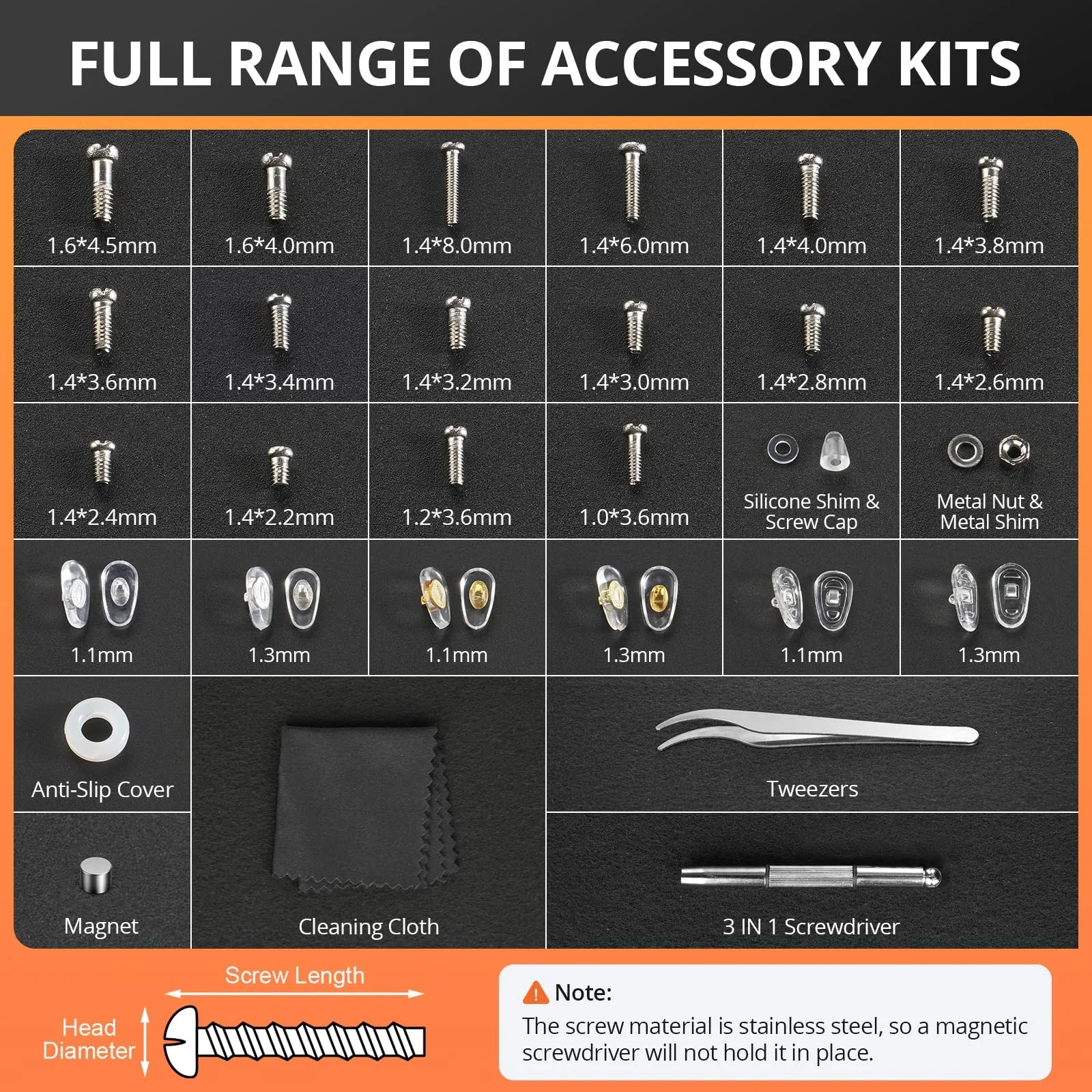 Набор инструментов для ремонта очков с винтами, носоупоры, пинцеты, ткань для чистки и прецизионная отвертка для очков, солнцезащитных очков