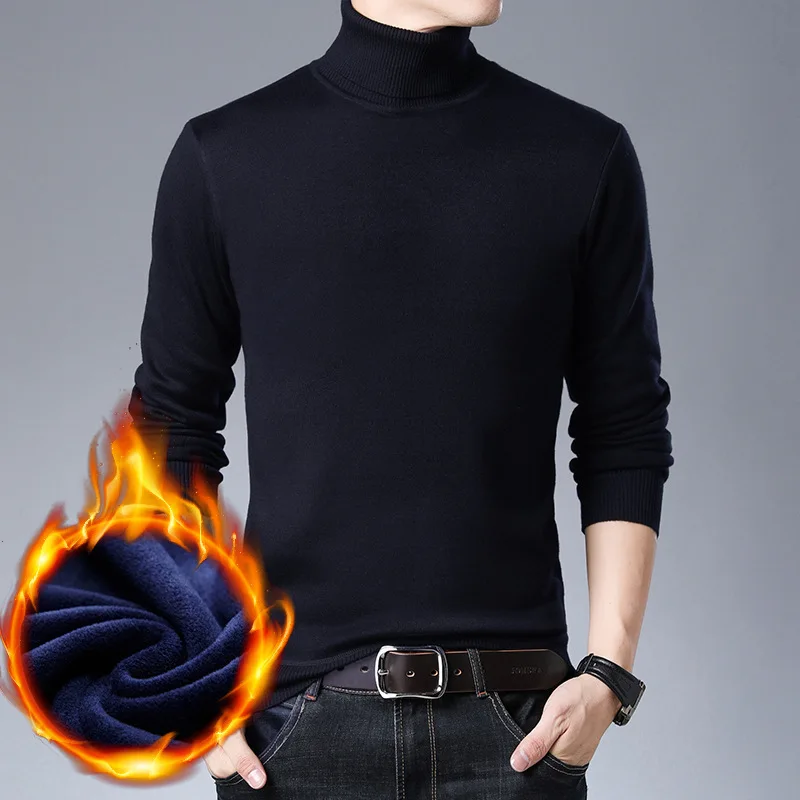 

Winter Velvet and Thickening Sweater Man Clothes Solid Color Boss Keep Warm Slim Fit Comfortable Soft Fashion Knitting Shirt