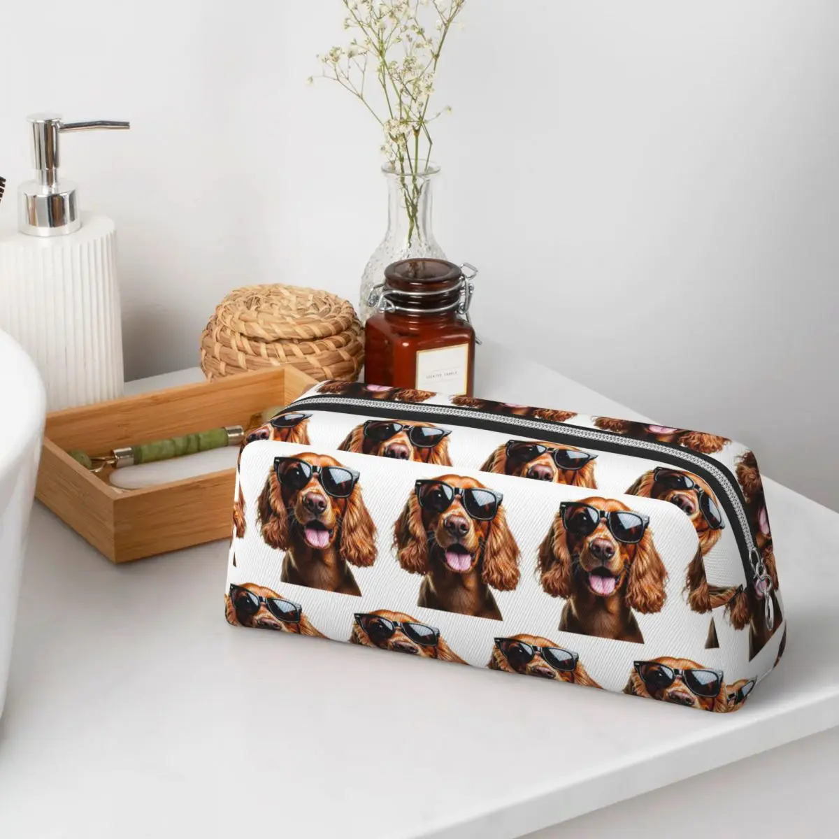 Lustiger, cooler Cocker Spaniel mit Sonnenbrille, Federmäppchen für Schüler, Schule, Stiftbox, Stifttasche, Stiftbeutel, Aufbewahrung von Schreibwaren