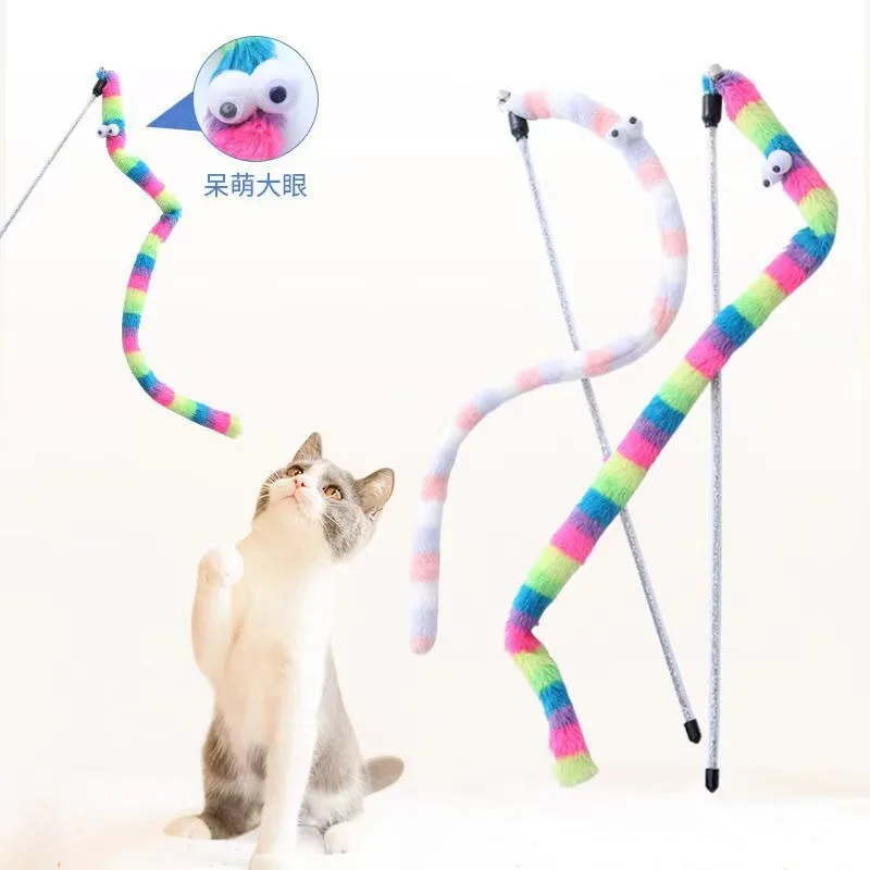 Cat Toy Feather Teaser Wand Interactive Funny Caterpillar Colorful Rod Pet Supplies Accessory