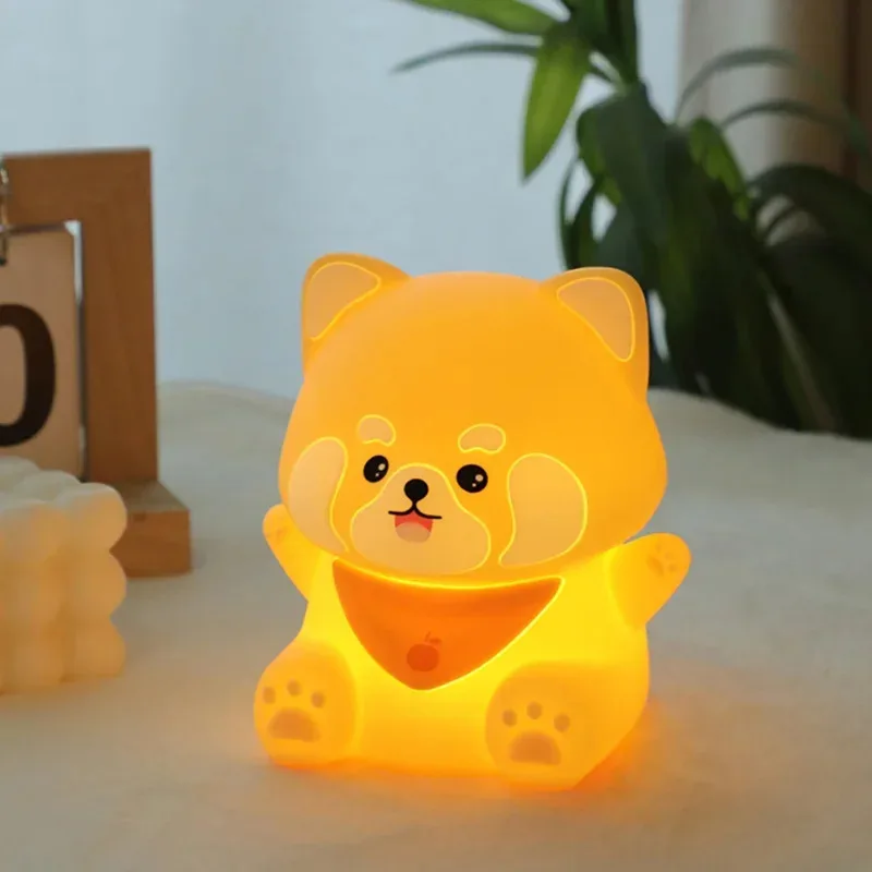 LED Cute Red Panda Night Light 2 Brightness Timing Nursery Slepping Lamp USB Rechargeable Bedside Table Lamp for Room Decor