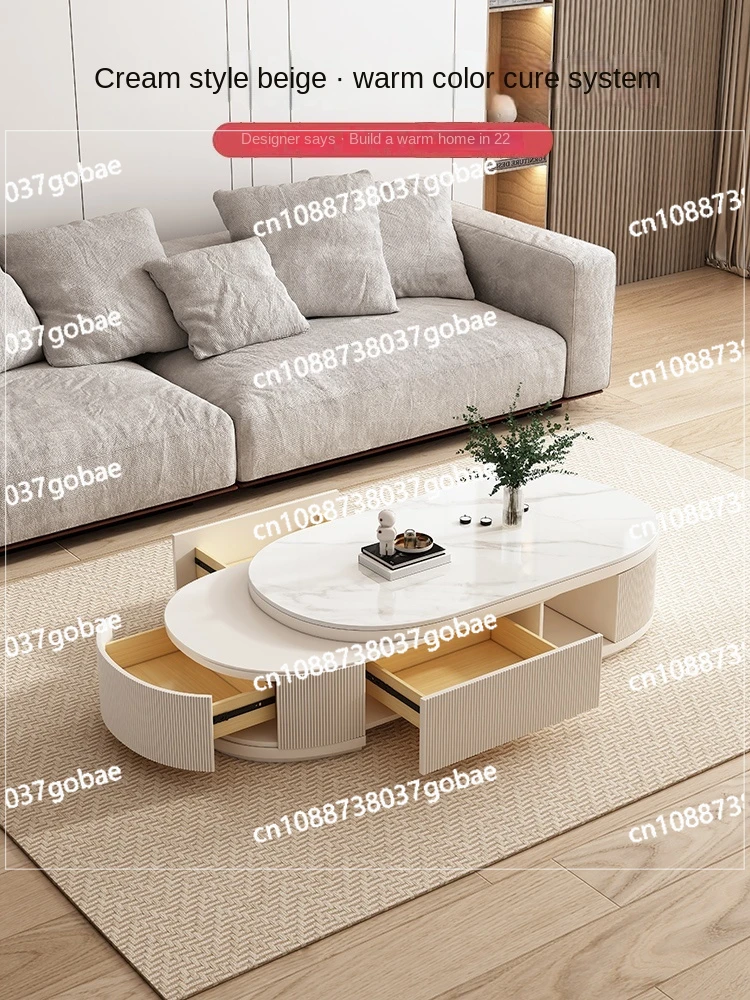 YY TV Cabinet Unit Modern Simple Oval Retractable Home Small Apartment Coffee Table