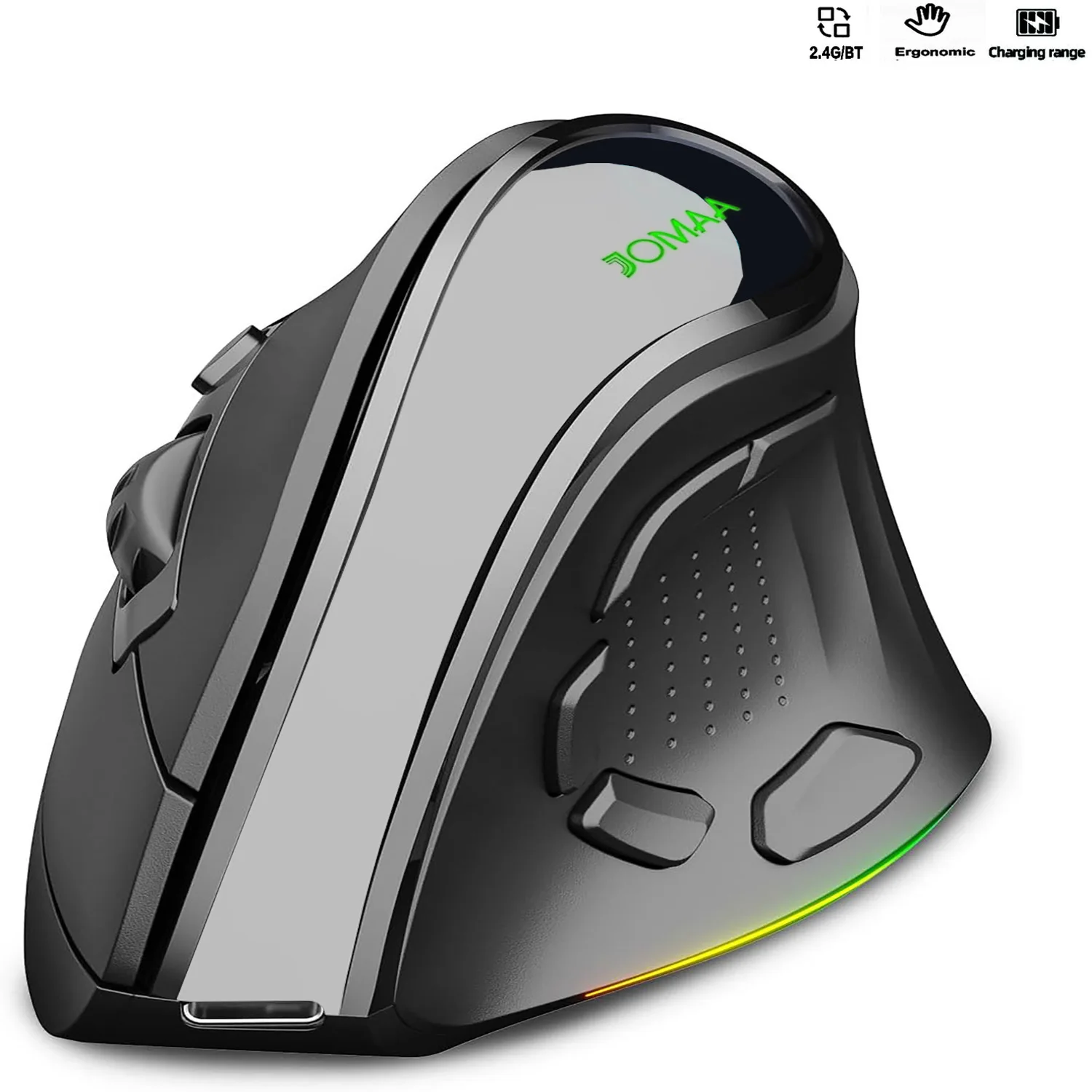 Wireless Vertical Mouse Bluetooth 2.4G Dual Modes 9 Keys 4000 DPI Regulation RGB Light Side Shortcut Keys Type C Fast Charge J15