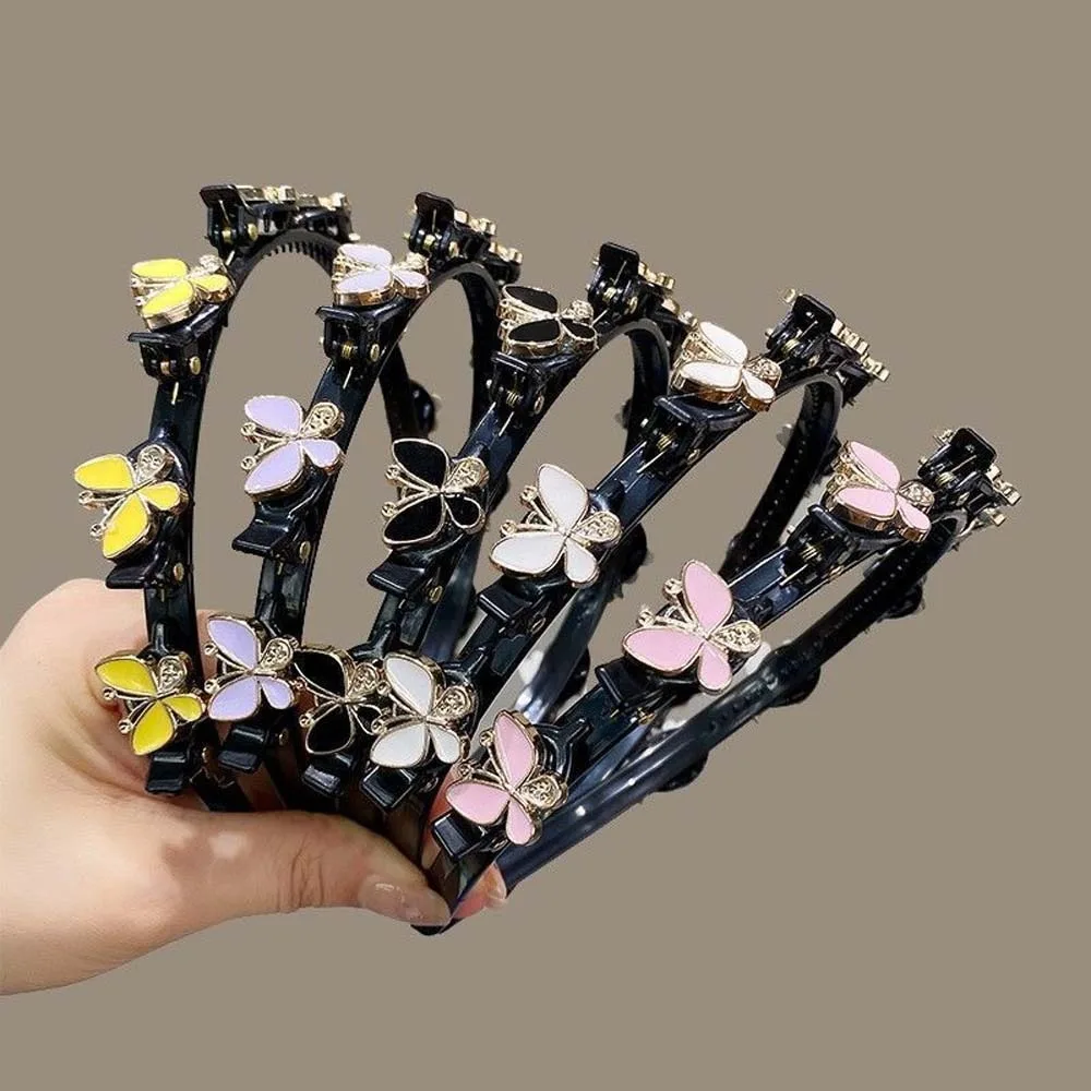 

Elegant Hair Bands with Clips Sweet French Style Women Butterfly Hair Hoop Headwear Hair Weaving Tool
