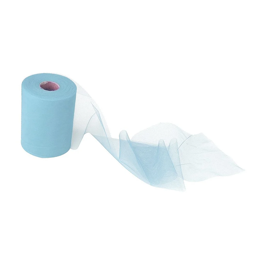 

100yd Tulle Roll Spool Sky Blue DIY Wedding Party Banquet Decor Flame Retardant No Stitching 6"x10yd DIY Netting Fabric
