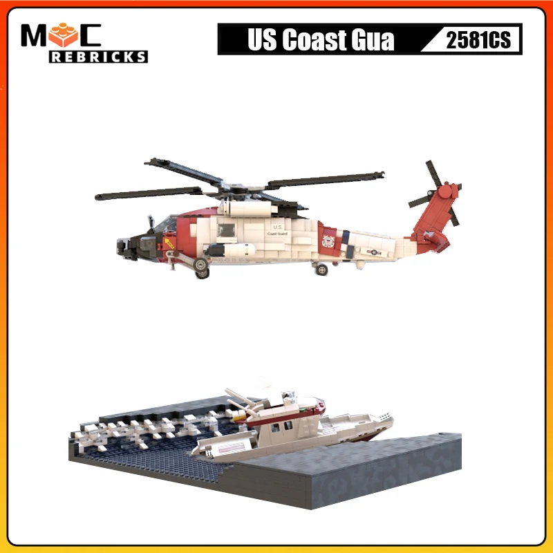 Avion militaire bâtiment nuits US Coast Rescue Guard HH-60 Silverthawk Hélicoptère Affichage Modèle Briques Jouets pour Garçons Cadeaux