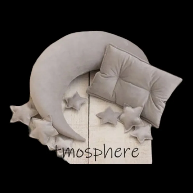 新生児用月型枕セット-三日月、正方形のクッションヘッドバンド、4つの星付きの写真撮影用小道具-ポーズアクセサリー