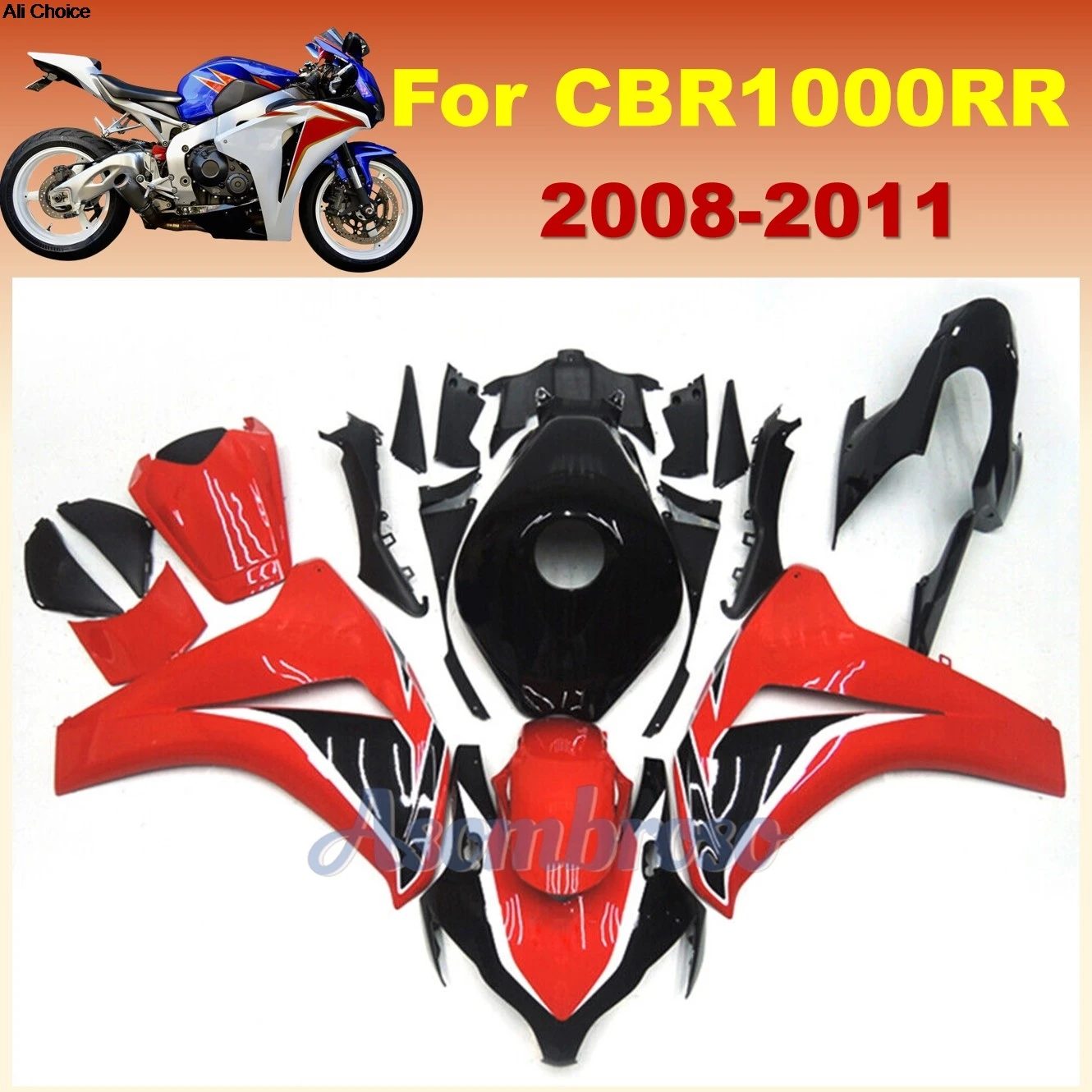 Rotes Verkleidungsset mit schwarzen Elementen für CBR1000RR 2008 2011 2009 2010 CBR1000 RR CBR 1000RR Motorradteile Verkleidungen