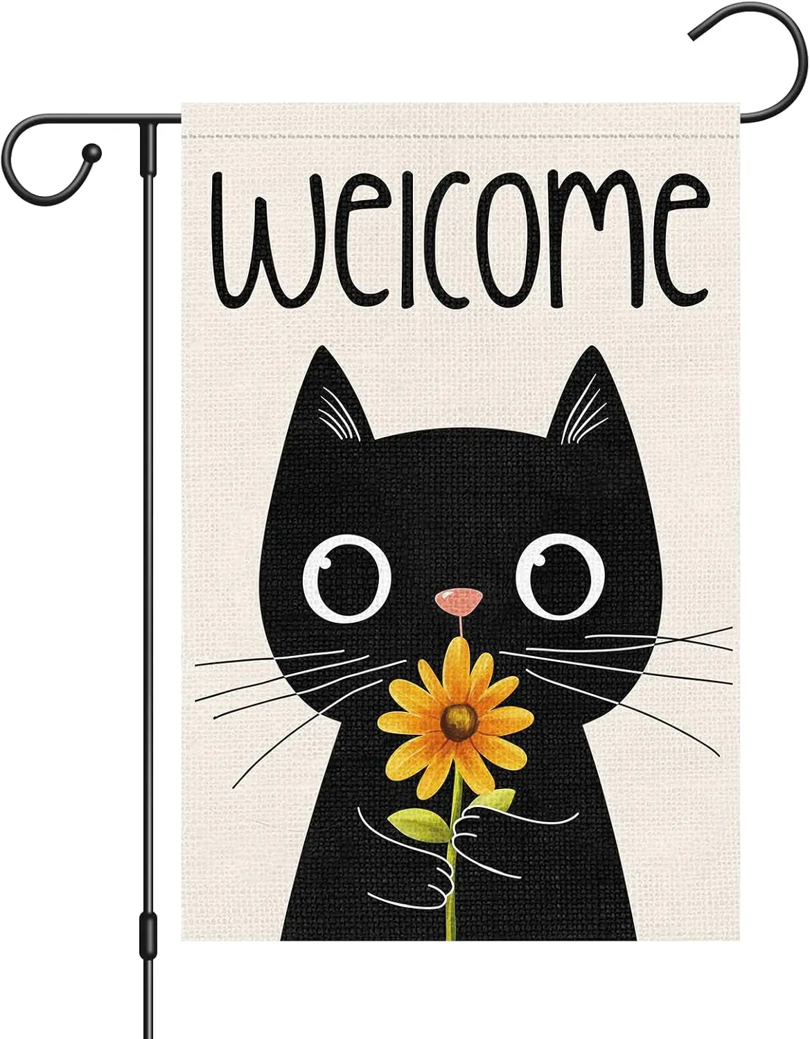 Louise Maelys Welcome Spring Summer Garden Flag Black Cat Floral Double Sided 12x18 Inch Daisy Flower Seasonal Small Burlap  EEZ