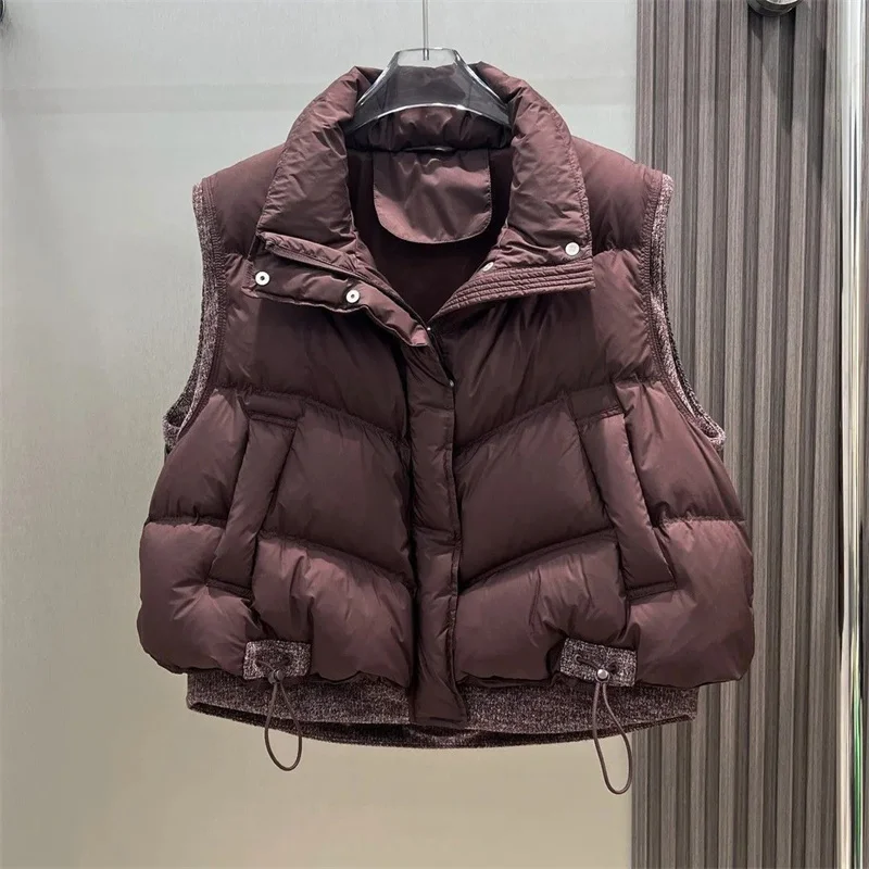Fashion Extra-large Size 300 kg Autumn and Winter Eiderdown Vest jacket Thickened Stitching Fake Two Short Vest Zipper Coat New
