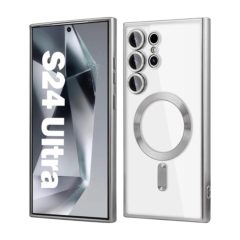 

Магнитный чехол Magsafe с покрытием для Samsung Galaxy S24 S21 S22 S23 S20 Plus Ultra FE Note 20 10, прозрачный чехол с беспроводной зарядкой