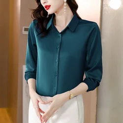 Spring New Shirts for Women Satin Long Sleeve Blouse Office Lady Fashion Shirts Silk Women Shirt OL Elegant Blouses Ladies Tops