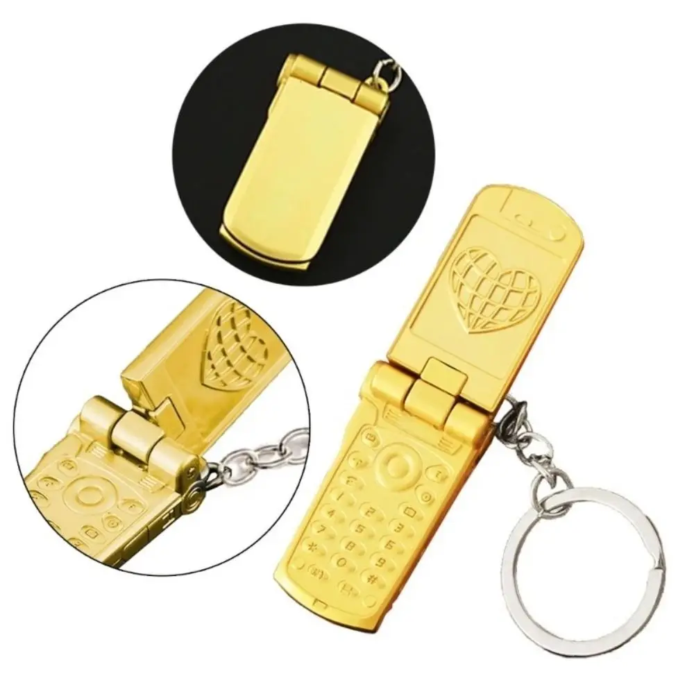 Mini Mobile Phone Shaped Keychain Vintage Creative Cell Phone Toys Key Ring Durable Punk Style Flip Phone Model Keychain Unisex