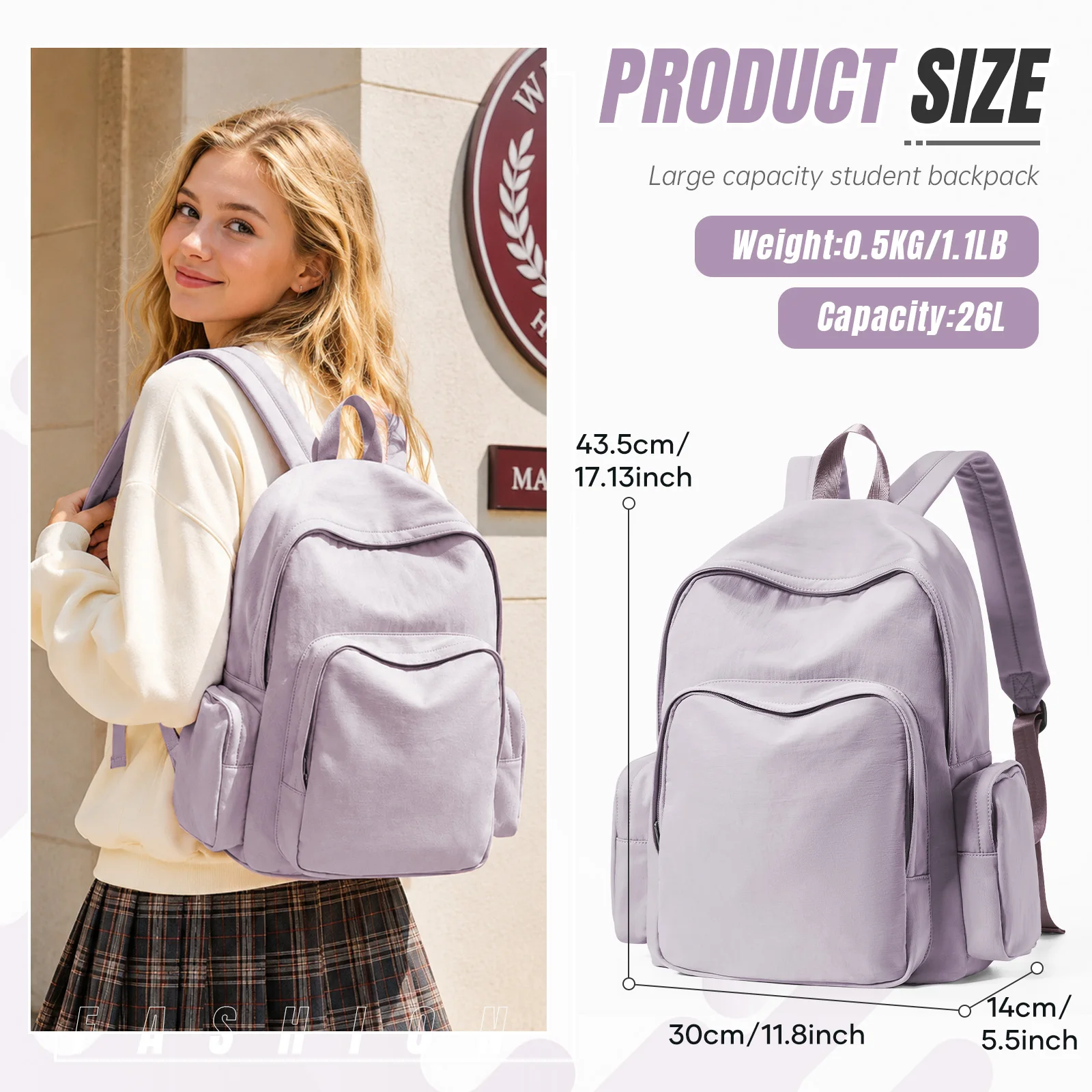 Backpack for Women Lightweight Nylon Girls School Backpacks Simple Backpack Durable Stylish Perfect for Students Back to School - view 4