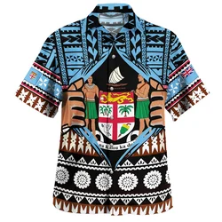 Summer Hawaiian 3D BULA FIJI Flag Emblem Printing Shirts Men Philippines Fiji Coat Of Arm Graphic Short Sleeves Fashion Clothing