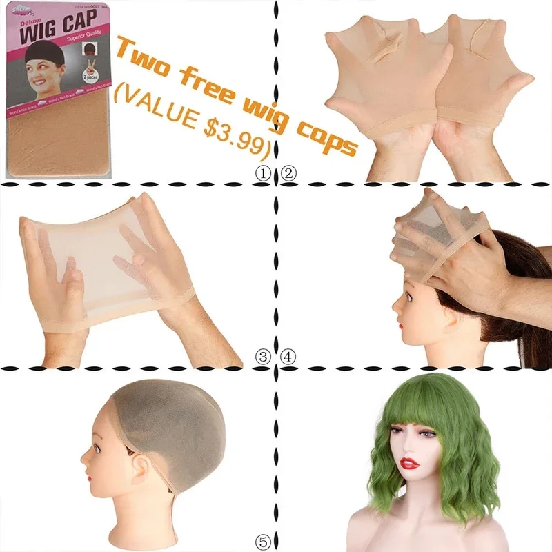 Synthetic Wigs Short Straight Bobo Green Cosplay Wigs with Bangs for White/black Women Girls Lolita Cute Wigs