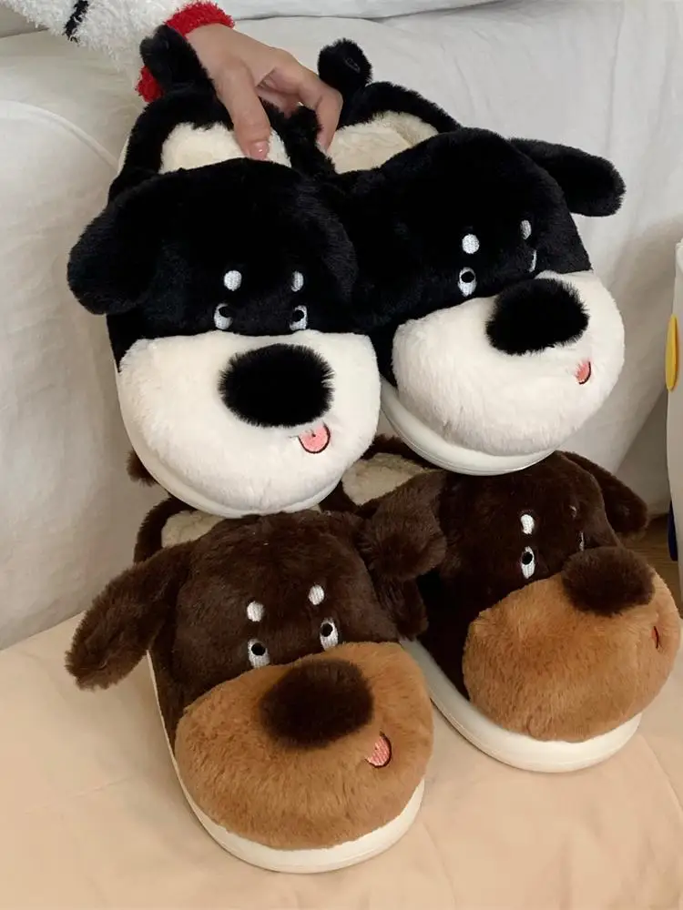 Cute Dog Cotton Slippers For Men And Women Cute Winter Home Slippers Indoor Warm And Anti Slip Couple Fur Slippers Shoes