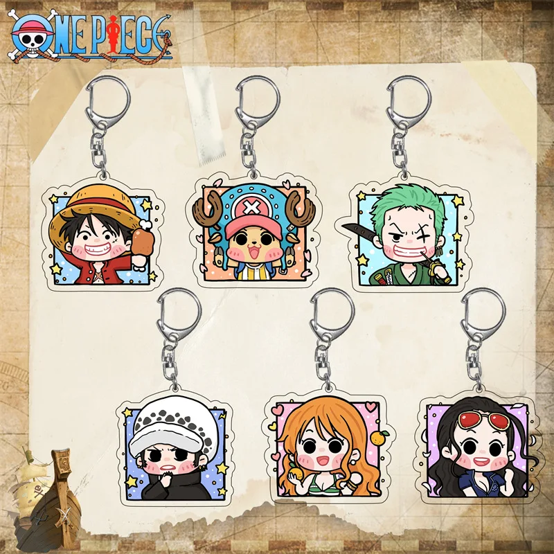 Portachiavi in acrilico di un pezzo figure Anime Monkey D. Rufy Zoro Nami Sanji Chopper Cartoon Pendent Keychian zaino portachiavi giocattoli