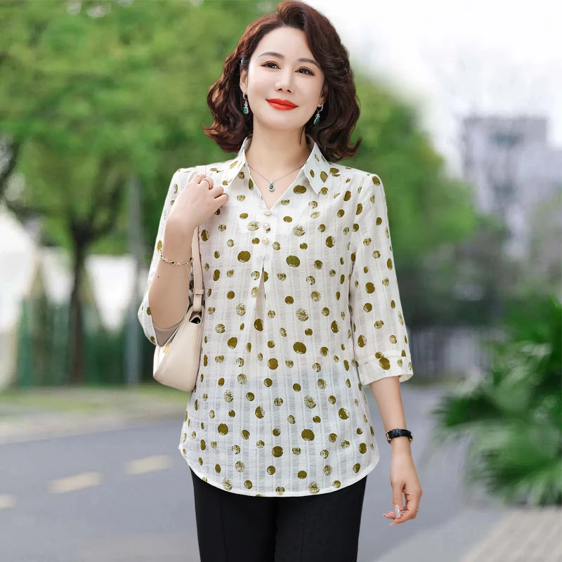 Chemisier d'été ample à manches courtes pour femmes d'âge mûr et âgées, style décontracté, en fibre de polyester