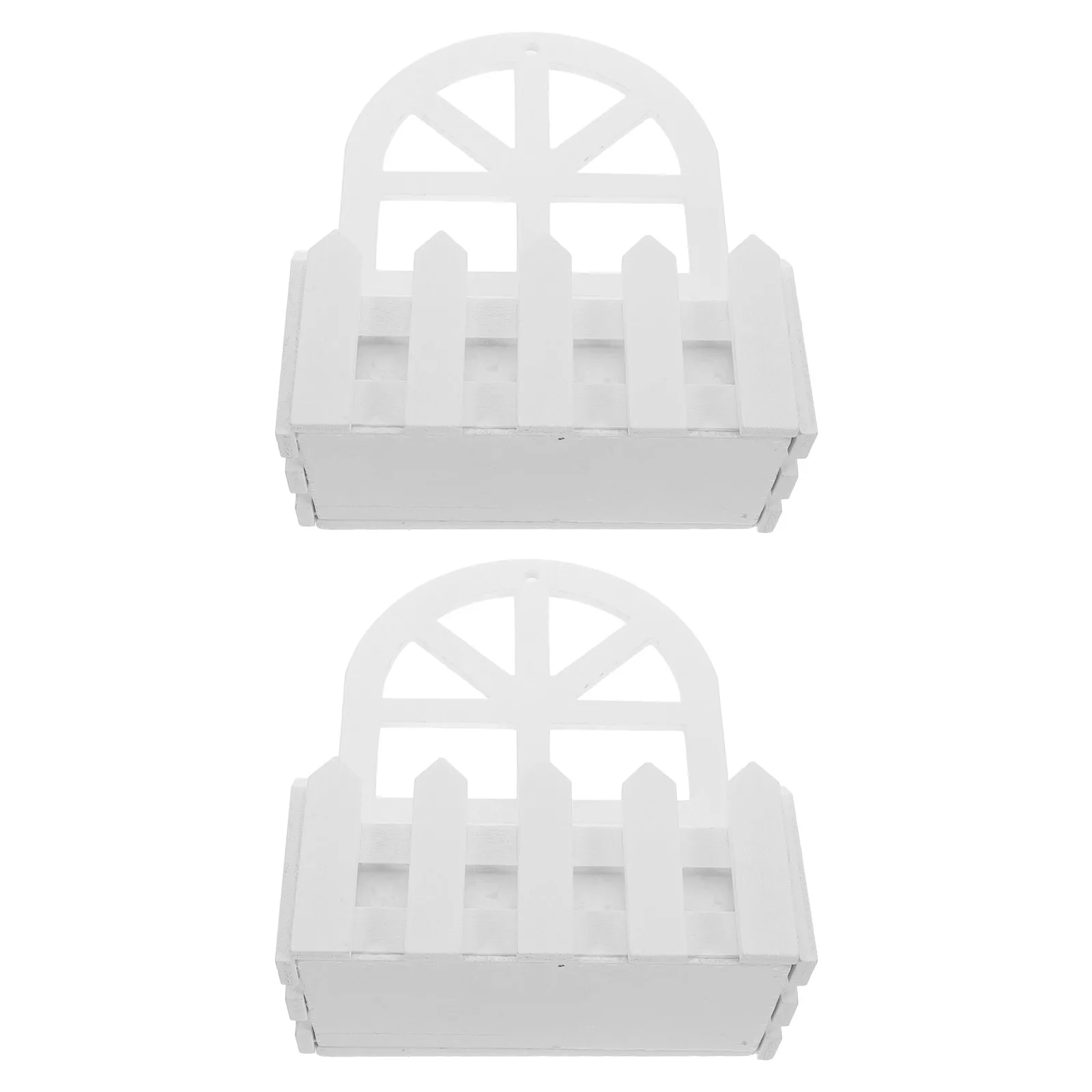 

2pcs Wall Decorative Flower Pot White Wood Fence Hanging Planter Artificial Flowers Home Office Wedding Mounted Planters