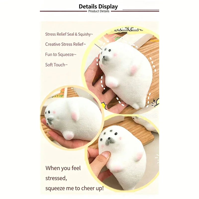 Portable Flocked Seal Squishy Soft TPR Fast Rebound Squeeze Adult Stress Relief Fidget Decompression Toy Holiday Present Gift