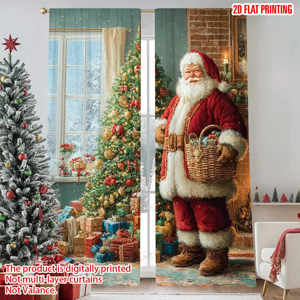 

2pcs 2D flat printing Merry Christmas Window Curtains Christmas Joy Versatile Fabric Without Electricity Family Party Decoration