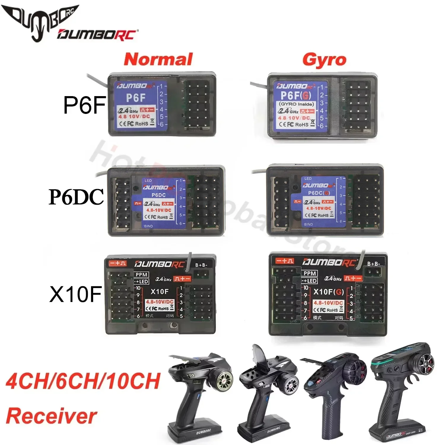 DUMBORC P6FG X10FG X6DC P4FMG MINI X10F 4CH 6CH 10CH Receiver 4.8-10V tegangan kembali untuk DUMBORC pemancar RC mobil perahu tangki