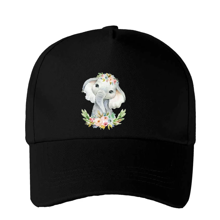 

Cartoon Graphic Elephant Animal Print Custom Made Hat Baseball Cap Adjustable Children Hat Boys Baby Girls Sun Hat Hip Hop Hat