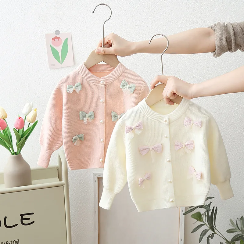 

Girls Lovely Butterfly-knot Sweater New Spring Kids Baby Solid Clothing Fashion Clothes Casual Outfits Knit Girls Jacket