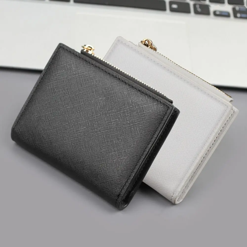 

New PU Leather Men's Short Wallet Zipper Design Black White Retro Coin Purse Large Capacity Slim Wallet Men Boys