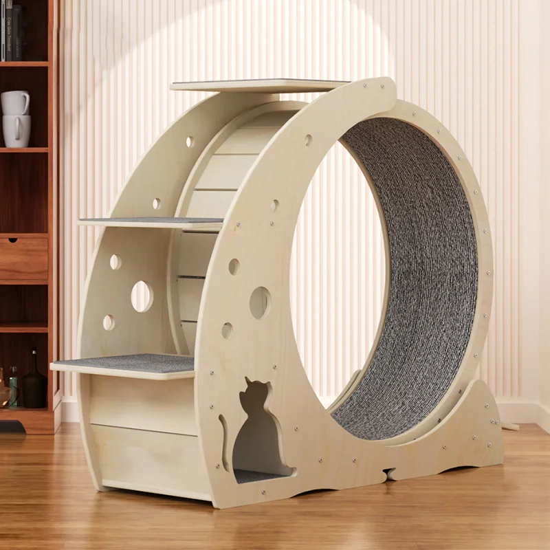 

Luxury Customizable OEM/ODM Birch/Fiberboard Indoor Wooden Climbing Frame Two Bowl for Pet Exercise Running Wheel Cat Treadmill