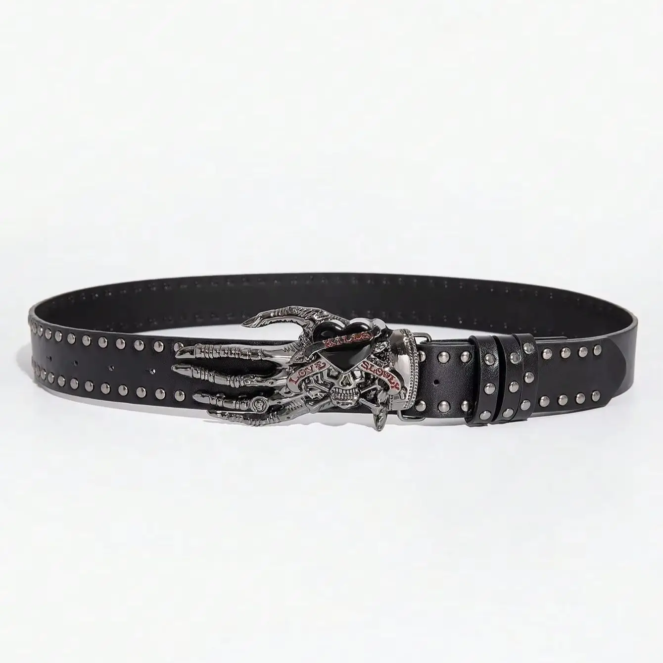 1pc women's vintage Y2K punk decorative black belt with a skull hand-shaped buckle, a unique versatile accessory belt view 2