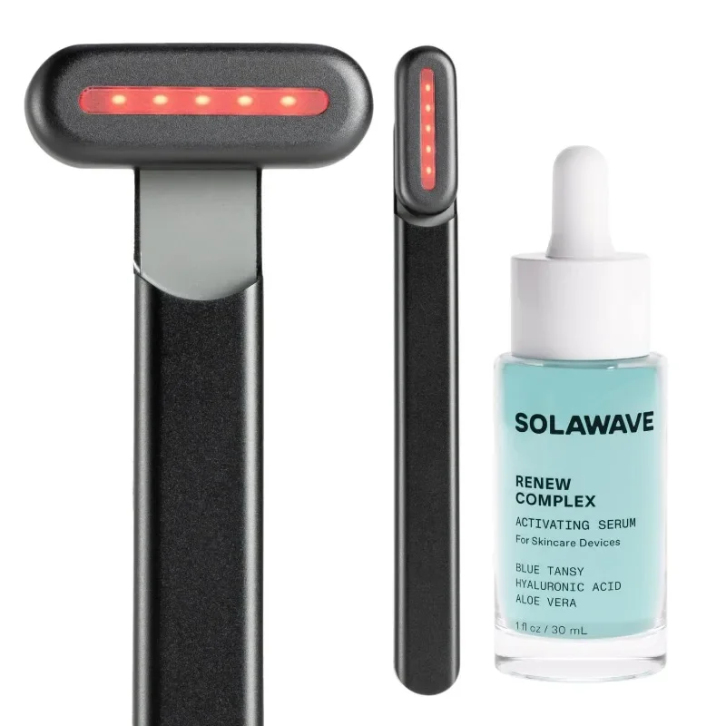 Solawave 4-in-1 Facial Wand and Renew Complex Serum Bundle | Red Light Therapy for Face and Neck