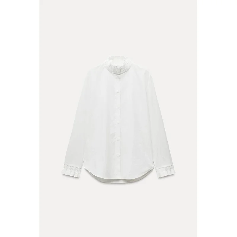 Losvallende lange mouwen, puur katoen, dames irt, modieus basislaag, decoratief ontwerp, herfst-winter katoenmix blouse