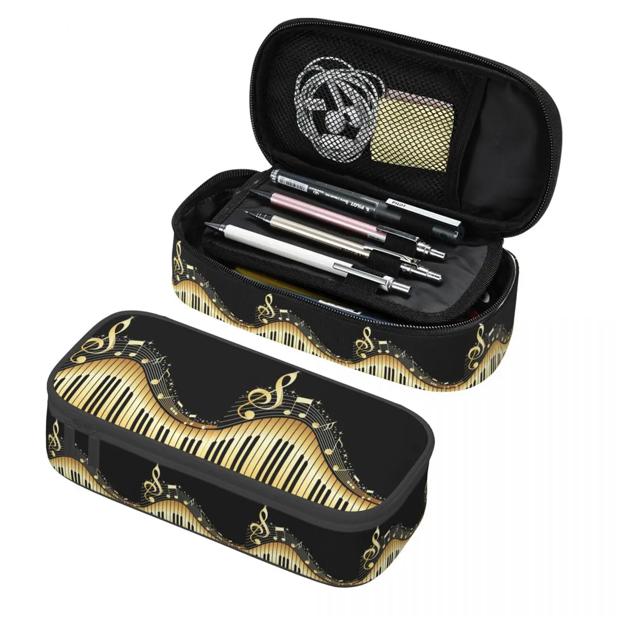 

Black White Piano And Golden Music Note Pencil Case Pen Holder Storage Stationery Supplies Large Storage Pen Box Pencil Bag
