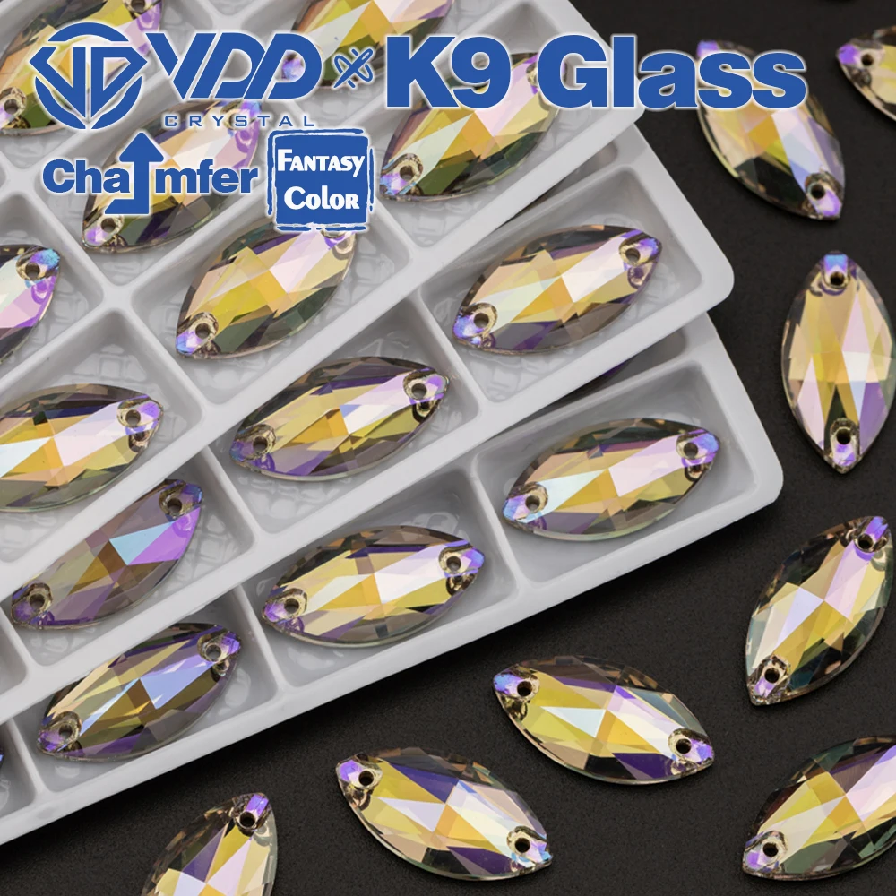 VDD Navette 9x18mm 36 Stück Geisterlichtfarbe Top-Qualität K9-Glas Aufnähbarer Strass Kristall Flachrückseite Kleidungsdekoration – Detail 6