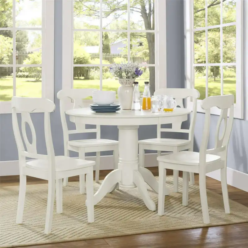 5-Piece Traditional Pedestal Dining Set, White