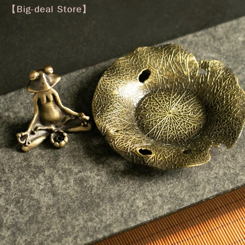 【M】Alloy Incense Stick Burner Vintage Zen Frog Holder, Home Office Decor Meditation Yoga Aromatherapy Ornament Gift