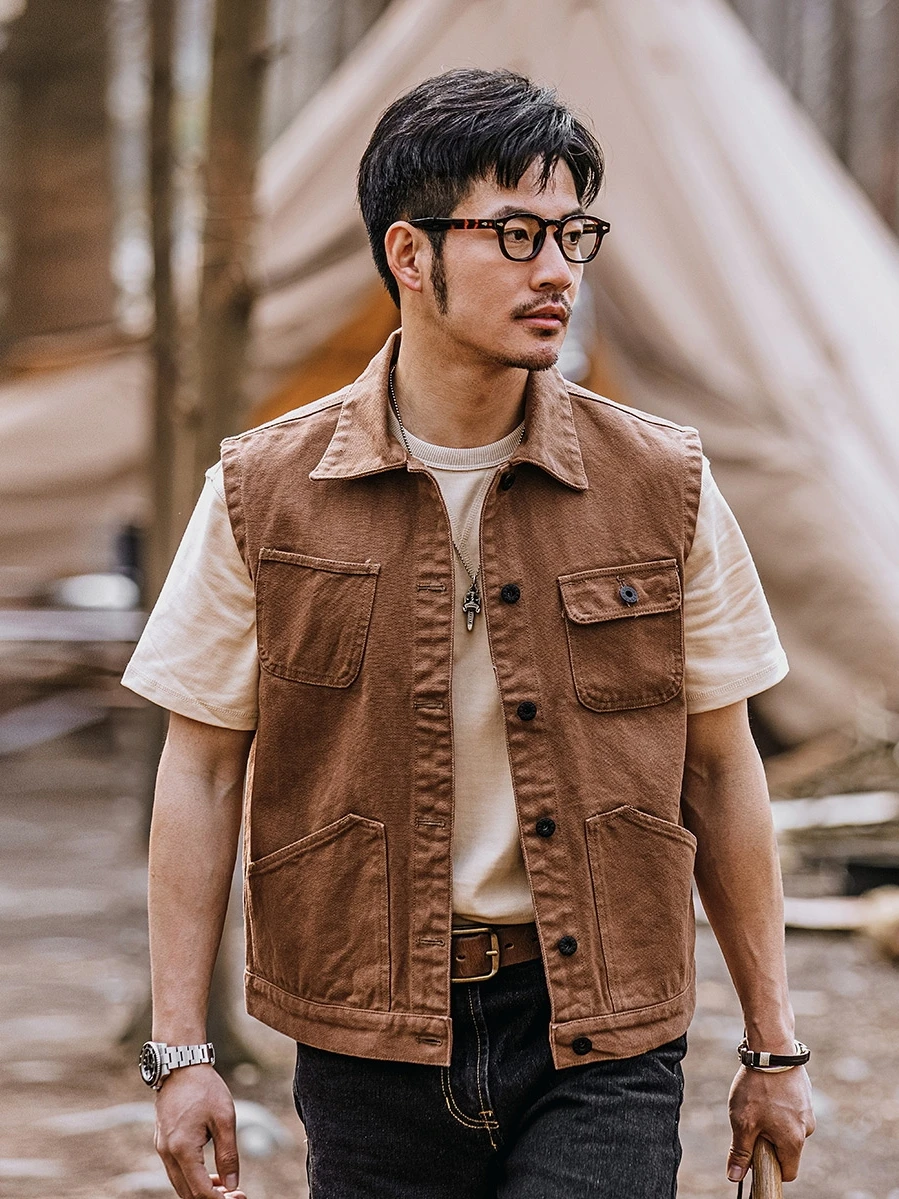 

Мужской жилет в американском ретро-стиле из плотного холста для активного отдыха, прочная рабочая одежда, многокарманный охотничий жилет, модный городской стиль