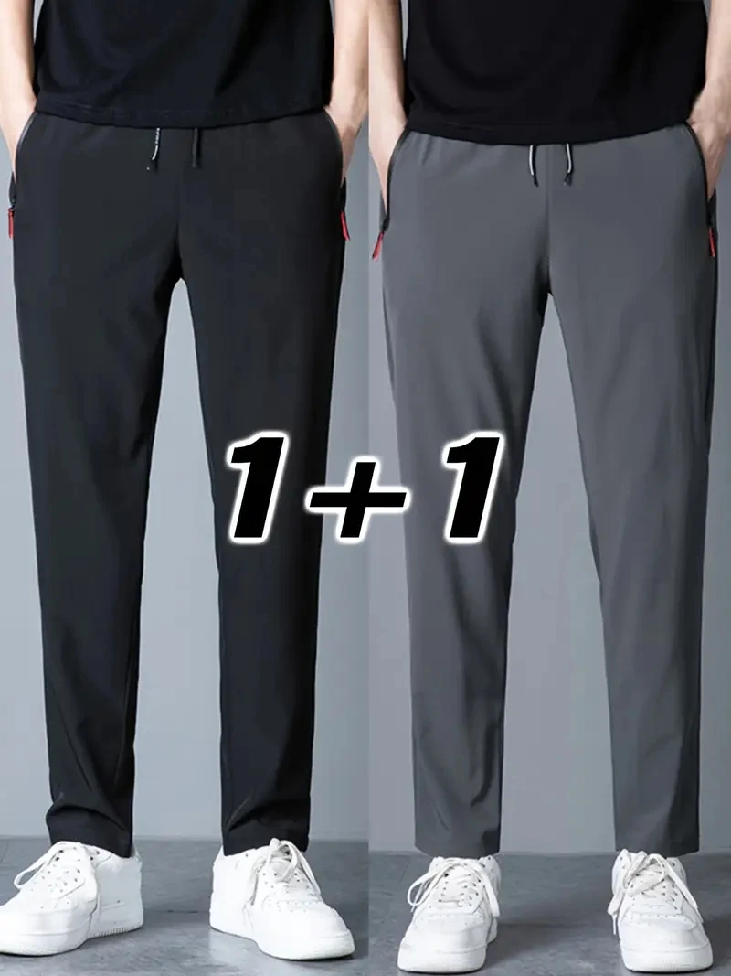 Pantaloni casual da uomo 2 pezzi elasticizzati in vita elastica Jogger coreano classico blu nero grigio pantaloni di marca maschile taglie forti