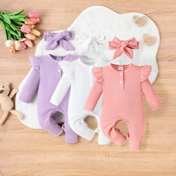 2PCS Comfortable Multicolored Long-Sleeved Jumpsuit + Headscarf Suit For Girls And Babies From 0 To 6 In Spring And Autumn