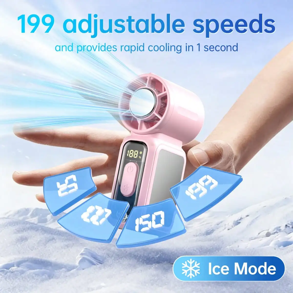 2026 Cooling Portable Handheld Fan With Digital LED Fashion Display, With Flashlight Function, 199-Speed Adjustment Foldable Neck-Mounted Desktop Home Outdoor 3600Mah Long Battery Life, Personal Fan Ideal For Travel, Outdoor Activities, And Camping