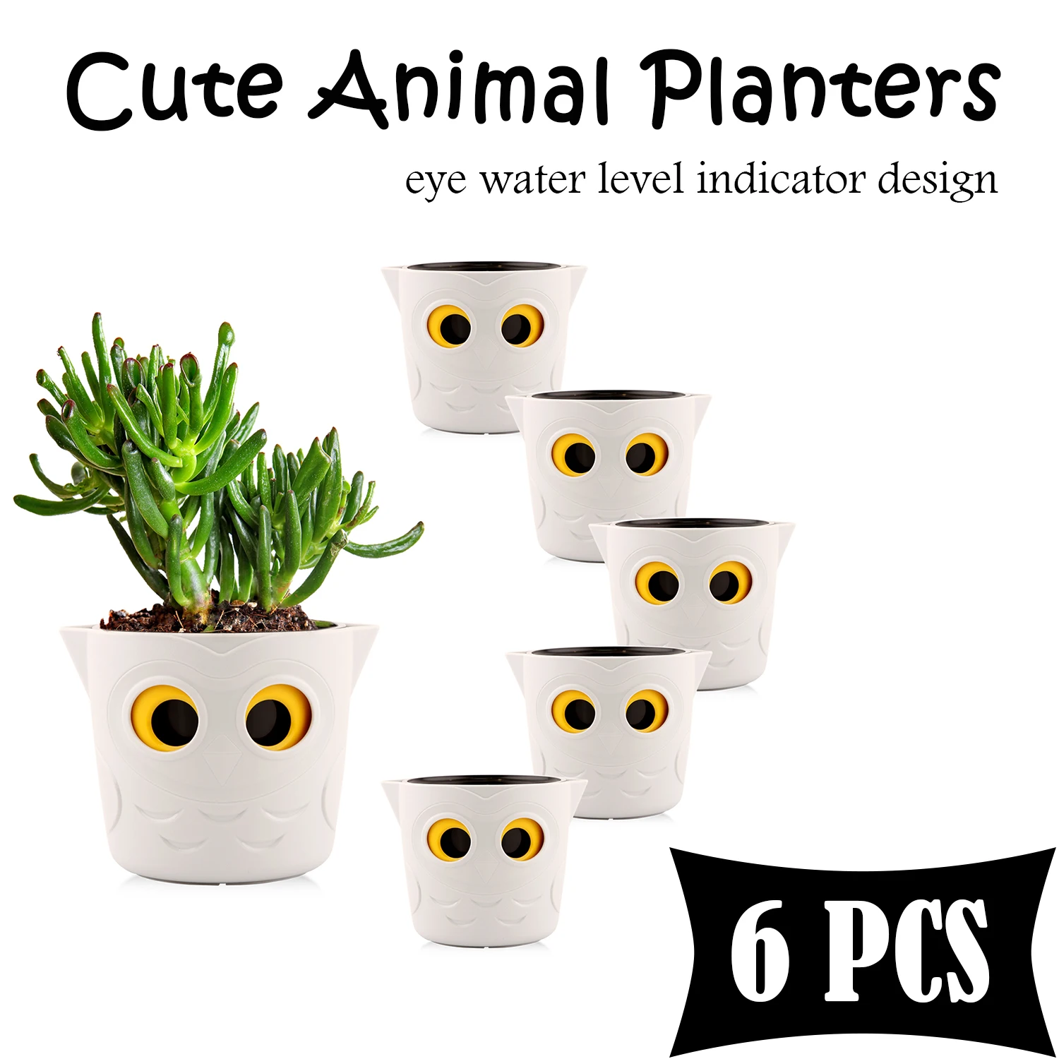 

6 Pcs Small size Owl Eye Water Level Indicator Design Cute Animal Planters Modern Flowers Pots Decoration/Gardening Accessories
