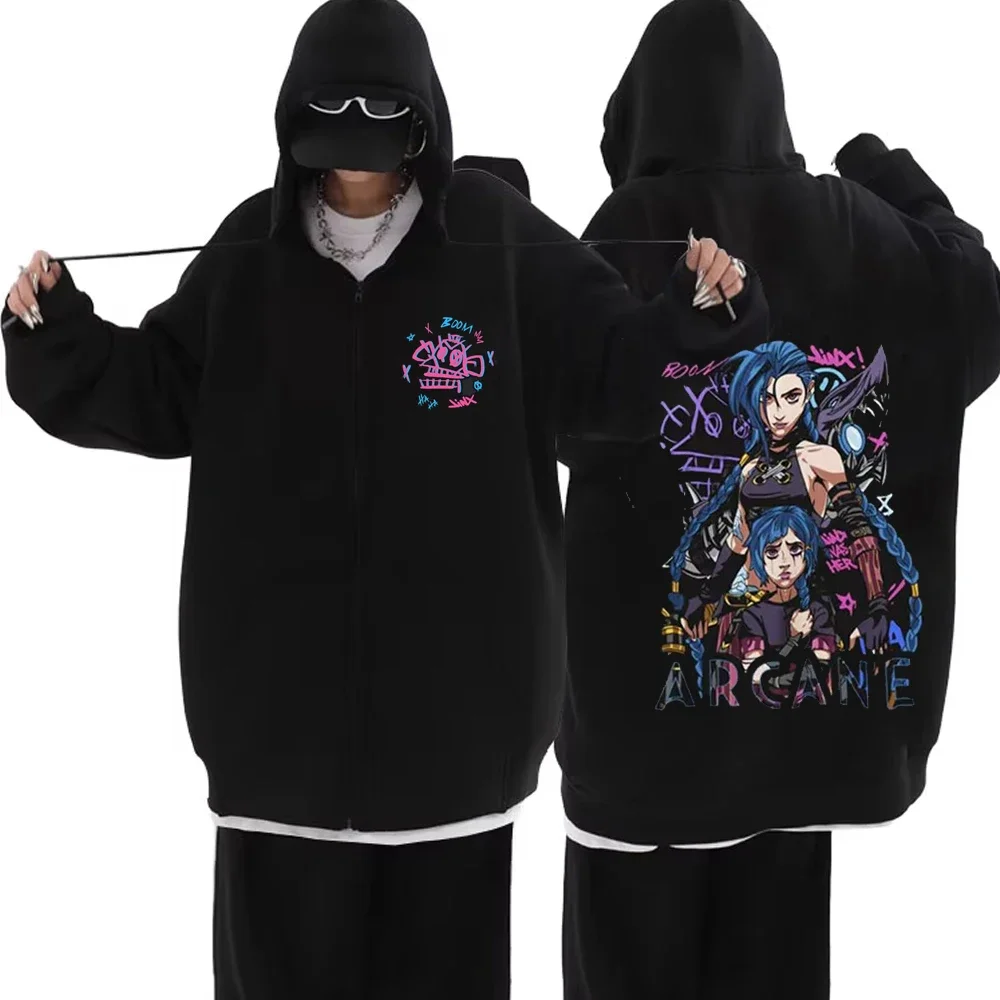 Arcane Jinx Zip Up Jackets Boom Game Lovers Graffiti Hoodies Harajuku Men Women Casual Long Sleeve Sweatshirt Hip Hop Streetwear