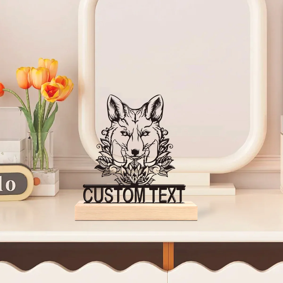 1 pièce Décoration de bureau en métal intéressante, personnalisable avec nom, équipée d'une base en bois, décoration artistique, décoration de bureau
