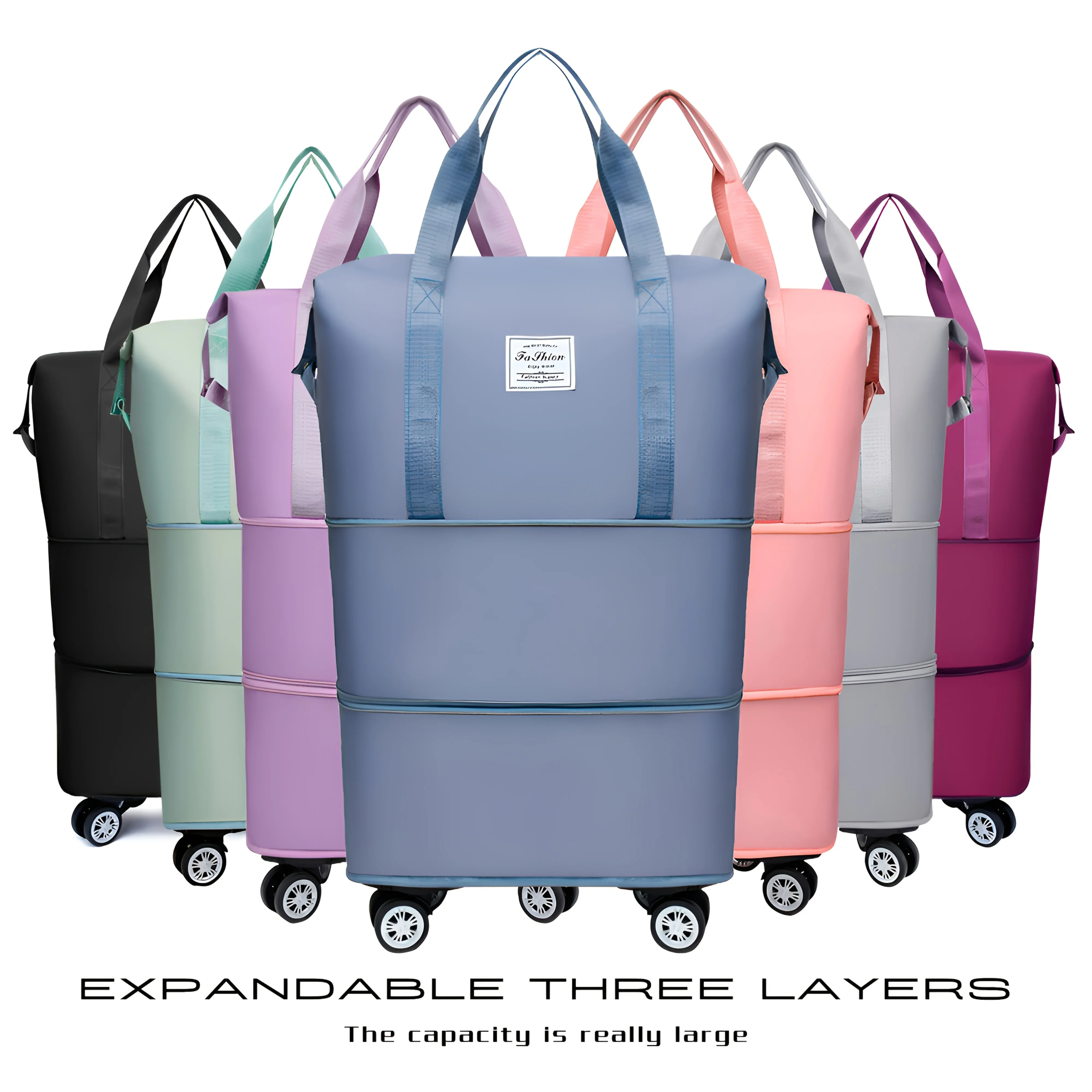 قطعة واحدة من حقيبة القماش الخشن للسفر من قماش أكسفورد - متعددة الوظائف، سميكة، 3 طبقات قابلة للتوسيع، سعة كبيرة جدًا، يمكن غسلها يدويًا